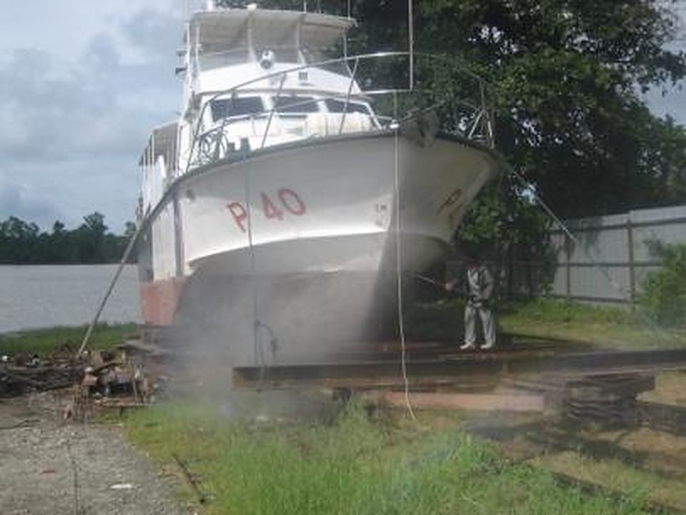 Fisheries patrol vessel P40 on the slipway